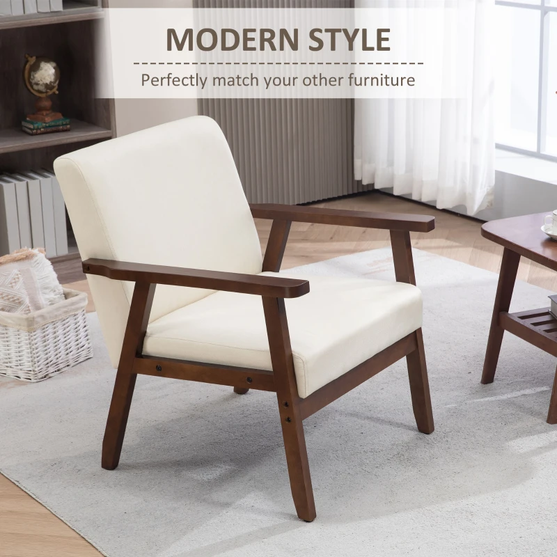HOMCOM Modern Accent Chairs with Cushioned Seat, Upholstered Linen-Feel Armchair for Bedroom, Living Room, Cream White
