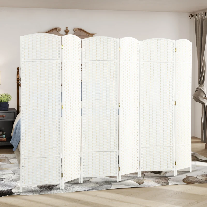 HOMCOM Folding Room Divider Screen 6 Panel 5.6 ' Tall Privacy Screen Freestanding Room Partition for Home Office, White