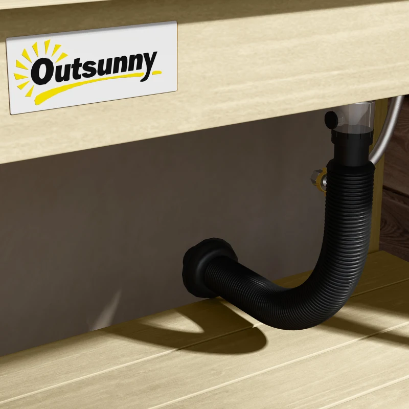 Outsunny Wooden Potting Bench with Storage, Sink, Water Tap for Backyard, Patio, Balcony, Natural