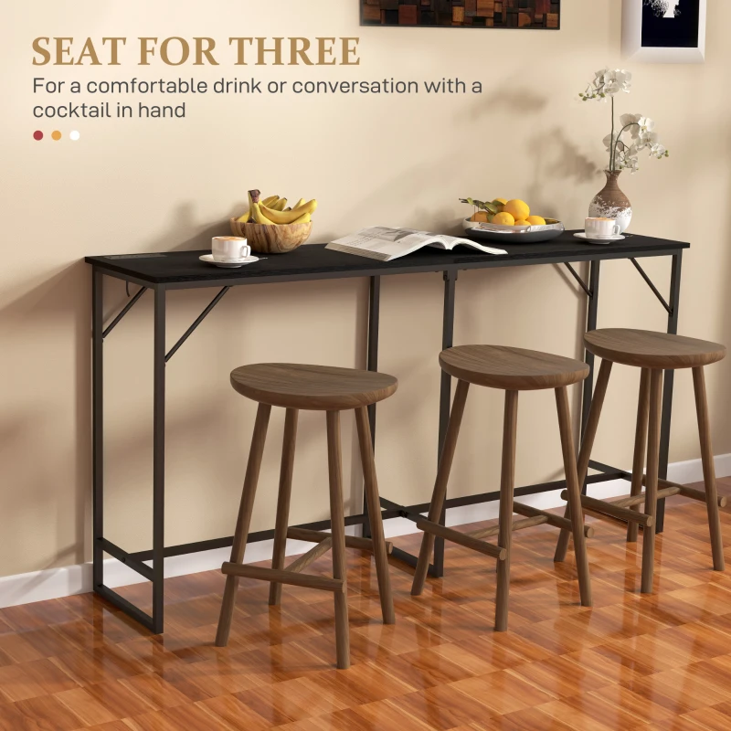 HOMCOM 70" Bar Table with Charging Station, Industrial Rectangular Bar Height Pub Table with Steel Frame, Black Wood Grain