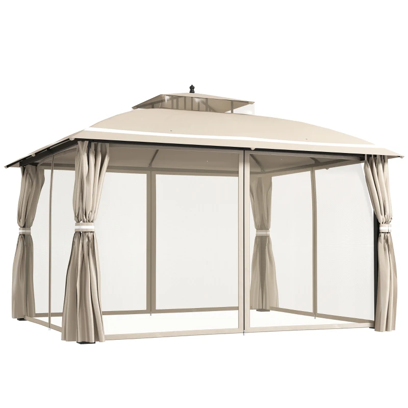 Outsunny 10' x 12' Outdoor Gazebo, Double Roof Patio Gazebo Canopy with Netting and Curtains for Garden, Lawn, Backyard, Deck