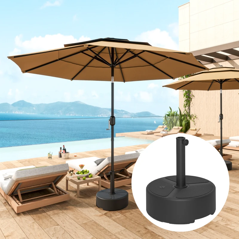 Outsunny Round Patio Umbrella Base Holder, Heavy Duty Outdoor Umbrella Stand Base, Filled Up to 44lbs with Stand or 40lbs with Water for Garden, Poolside, Black