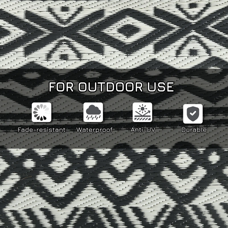 Outsunny Reversible Outdoor Rug Carpet RV Camping Rugs with Carry Bag, 8' x 10', Gray & Cream White Boho