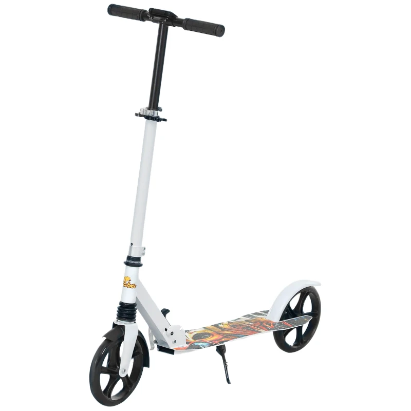Qaba Kick Scooter for Kids Ages 6-12 with Adjustable Height, Rear-Fender Brake, 200mm Big Wheel, Foldable Design, White