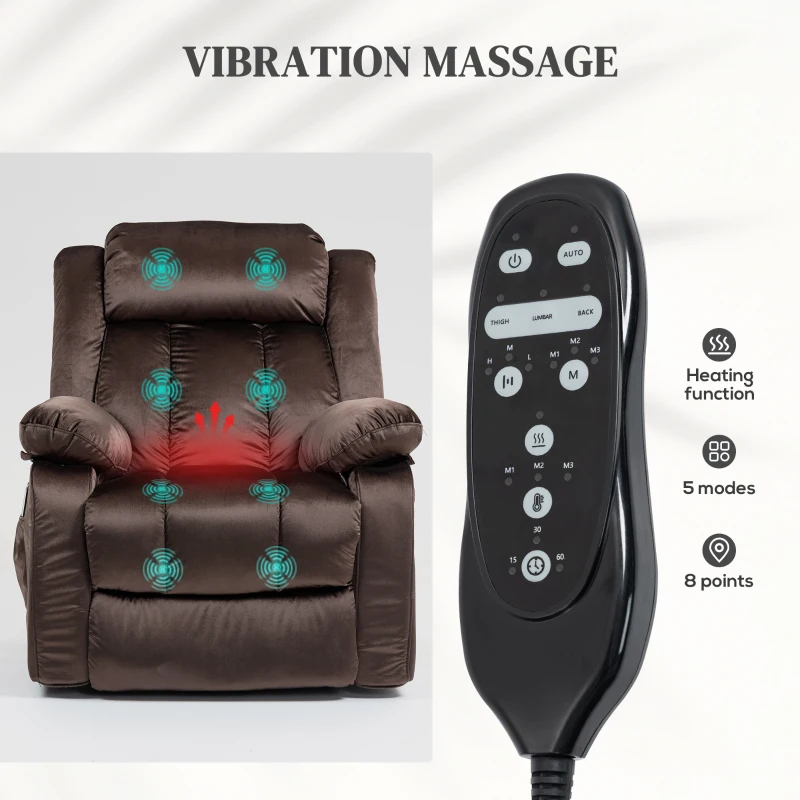 HOMCOM Power Lift Recliner Chair for Elderly, Electric Lift Chair with Massage and Heat, Remote Control, Brown