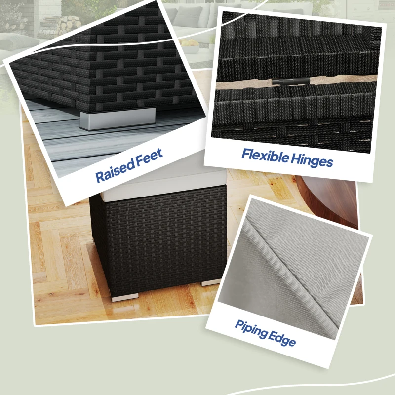 Outsunny 2 Pieces Wicker Outdoor Ottoman with Storage, Removable Cushion, Square Outdoor Footstool, Seating, Side Table, Grey