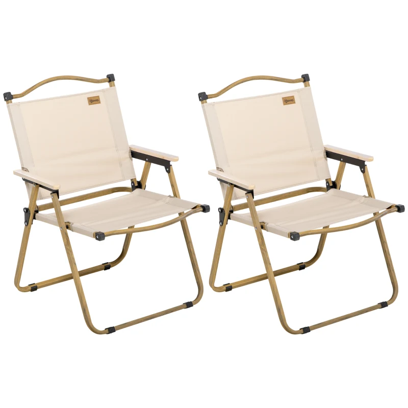 Outsunny Set of 2 Camping Chair, Lightweight Folding Chair, Portable Armchairs, Excellent for Festivals, Fishing, Khaki