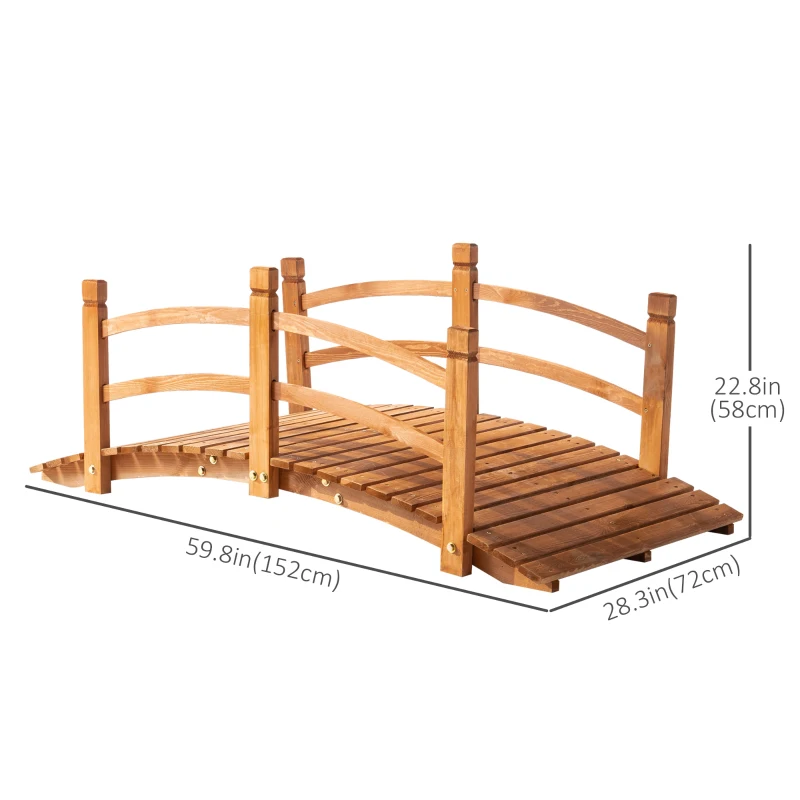 Outsunny 5FT Wooden Garden Bridge Classic Arc Footbridge with Guardrails for Stream Pond Walkway, Orange