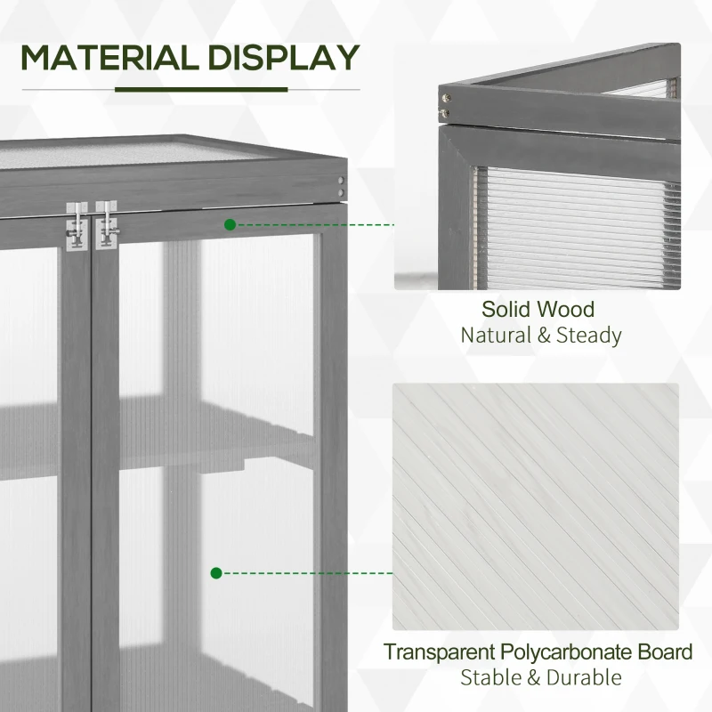 Outsunny Wooden 2 Tier Cold Frame Greenhouse Polycarbonate Plant Grow House Portable Garden, Dark Gray