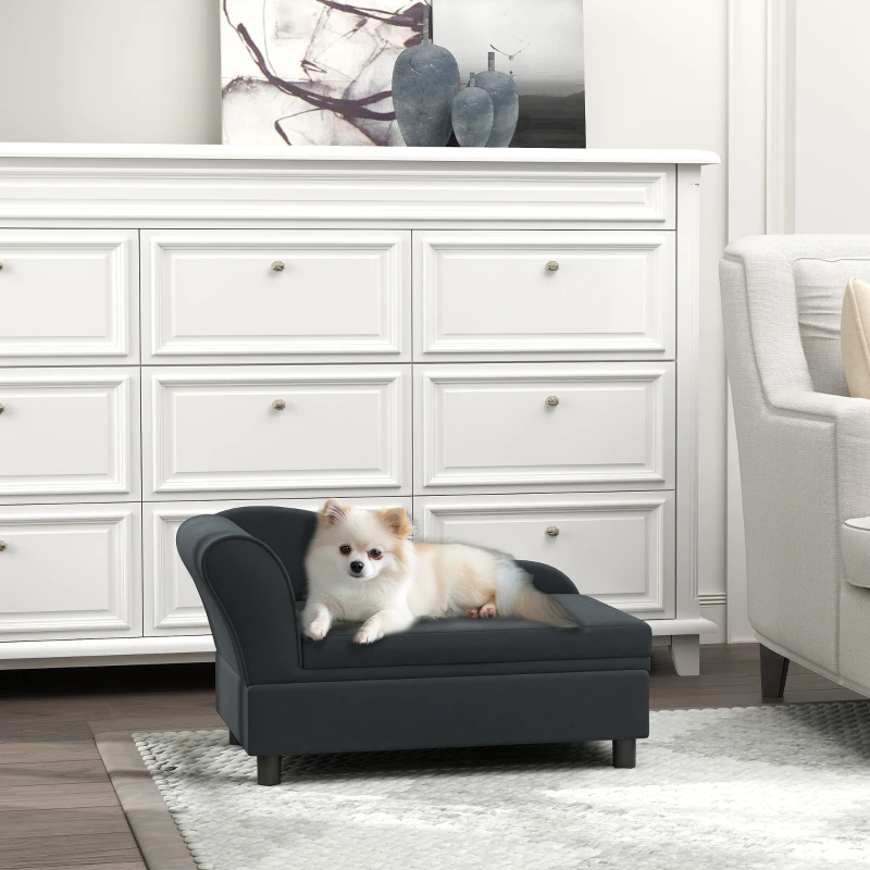 PawHut Pet Sofa Bed Couch with Storage, Pet Sofa for Cats and Small Dogs, Dark Gray