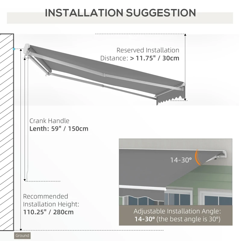 Outsunny 10'x8' Electric Retractable Awning with Remote Controller, Crank Handle, Aluminum Frame for Deck Balcony, Light Grey