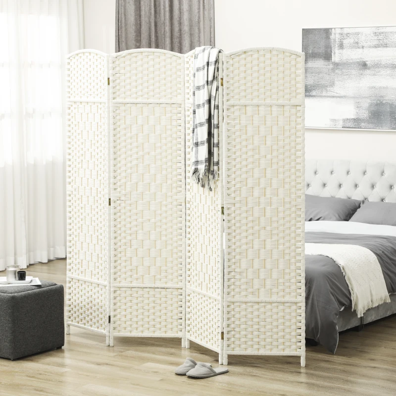 HOMCOM Folding Room Divider Screen 4 Panel 6' Tall Privacy Screen Freestanding Wood Partition for Home Office, White