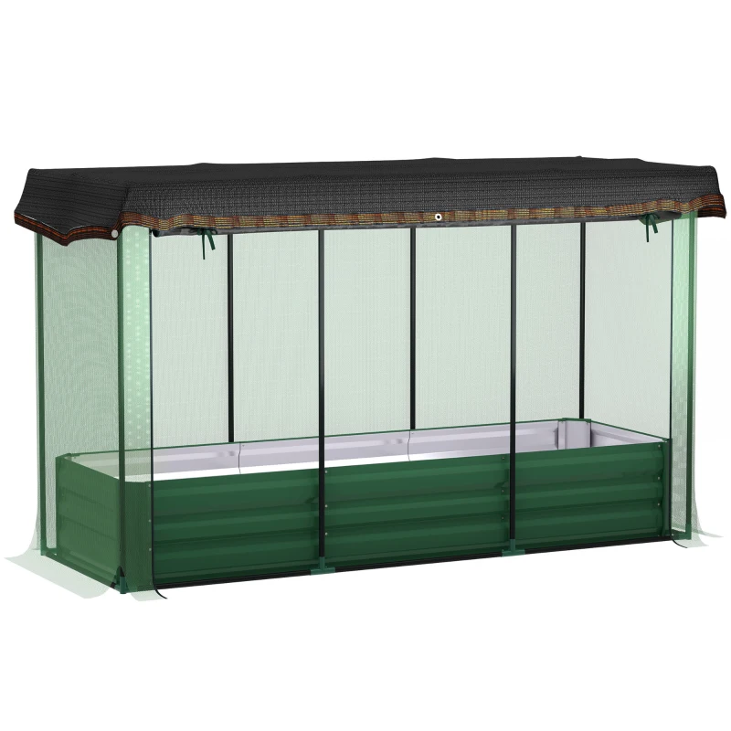 Outsunny Galvanized Steel Planter Box with Crop Cage and Shade Cloth, Raised Garden Bed for Flowers, Vegs and Herbs