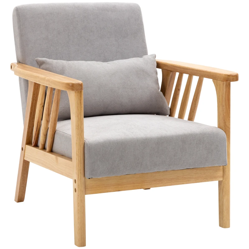 HOMCOM Armchair Upholstered Lounge Chair with Rubber Wood Frame Throw Pillows and Comfortable Cushion, Gray