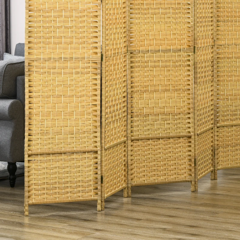 HOMCOM Folding Room Divider Screen 6 Panel 6' Tall Privacy Screen Freestanding Wood Partition for Home Office, Nature Wood