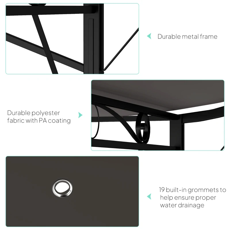 Outsunny 10x8ft Patio Metal Gazebo with Extendable Side Awning, Outdoor Shelter Shade Canopy Deck Awning, Brown