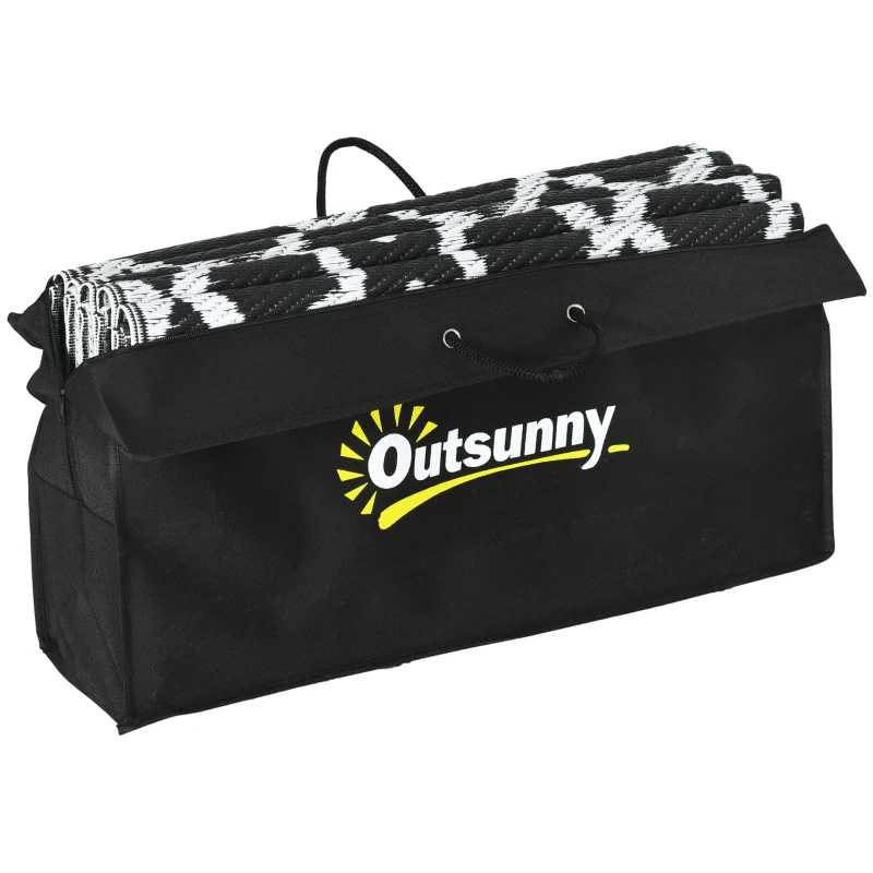 Outsunny Reversible Outdoor Rug Carpet RV Camping Rugs with Carry Bag, 8' x 10', Black & White Clover