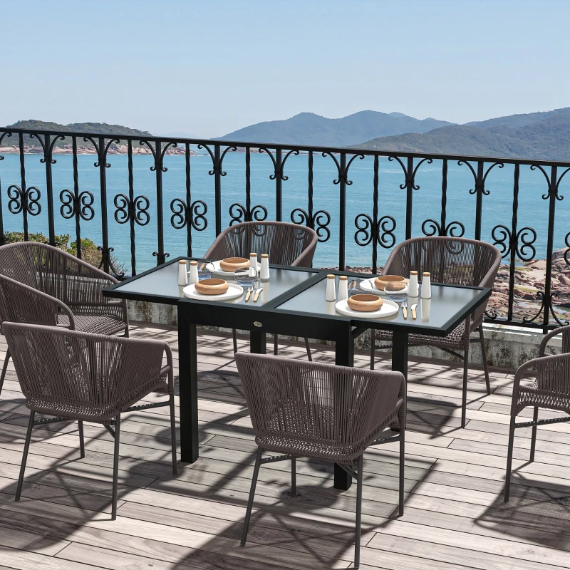 Outsunny Extendable Patio Dining Table, Tempered Glass Aluminum Outdoor Table for Garden Lawn Backyard, Clear