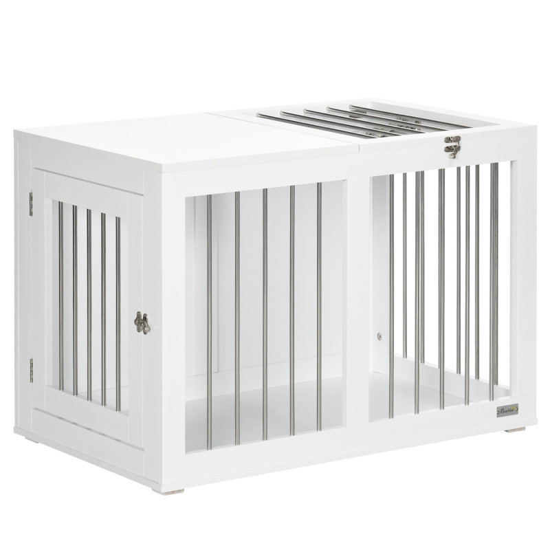 PawHut 31.5" Dog Crate Furniture with Double Doors, for Medium Dogs, White