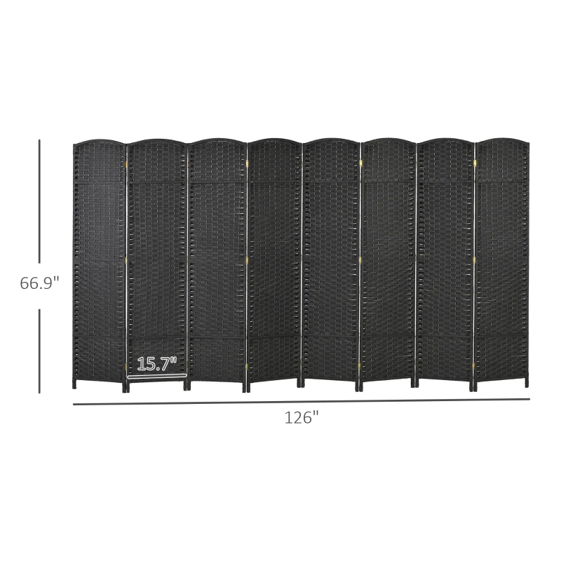 HOMCOM Folding Room Divider Screen 8 Panel 5.6 ' Tall Privacy Screen Freestanding Room Partition for Home Office, Black