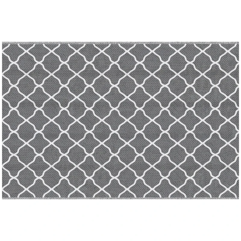 Outsunny Waterproof  Outdoor Rug, 6' x 9' RV Rug Reversible Mat for Backyard, Deck, Picnic, Beach, Camping, Grey & White Net