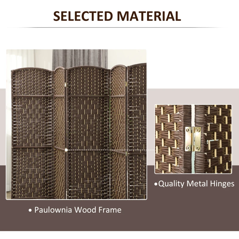 HOMCOM Folding Room Divider Screen 6 Panel 6' Tall Privacy Screen Freestanding Wood Partition for Home Office, Brown