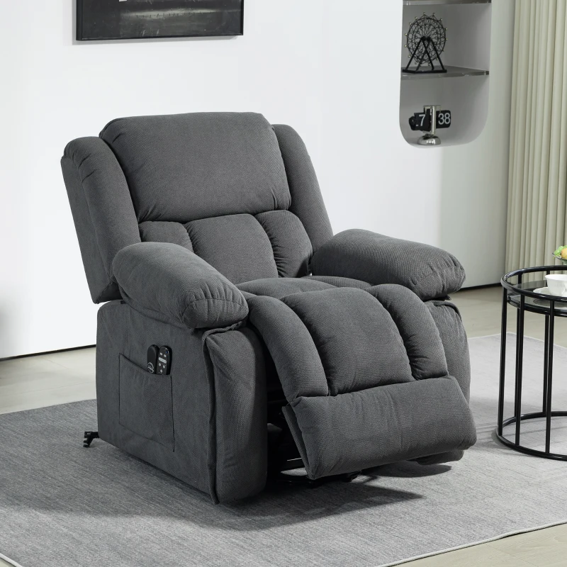 HOMCOM Overstuffed Power Lift Recliner Chair with Vibration Massage and Heat, Side Pockets, Pocket Spring, for Adults, Gray