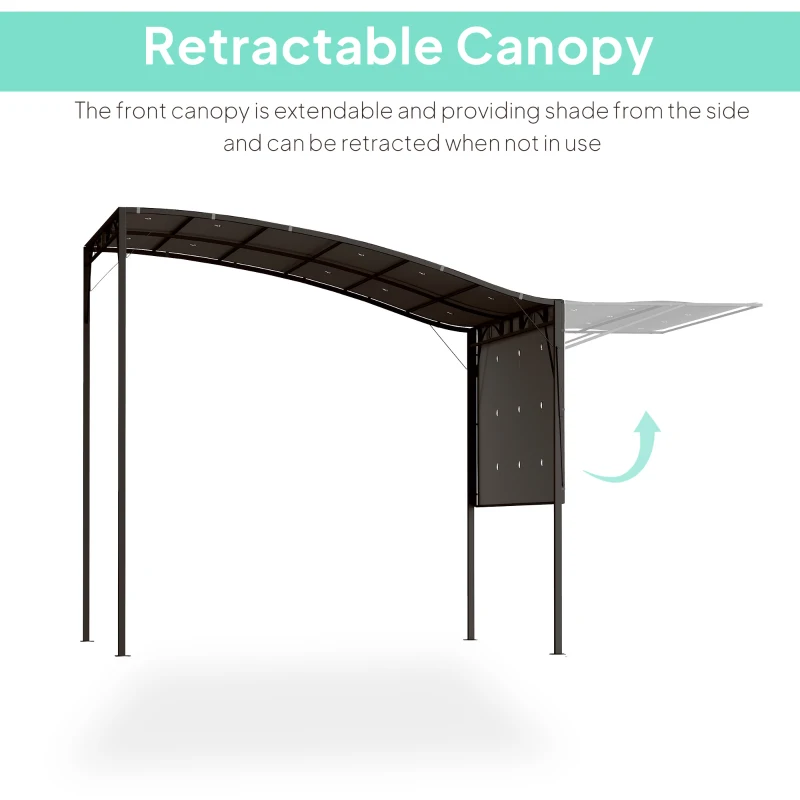 Outsunny 10x8ft Patio Metal Gazebo with Extendable Side Awning, Outdoor Shelter Shade Canopy Deck Awning, Brown
