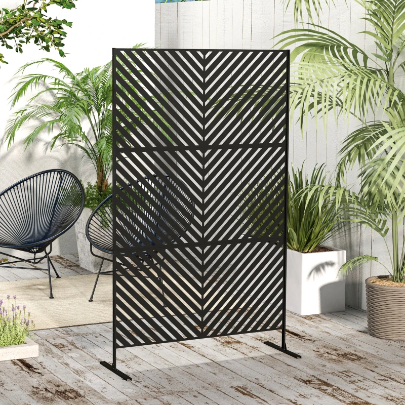 Outsunny 6.5FT Decorative Outdoor Divider, Metal Privacy Screen with Stand, Triangle Style, Black
