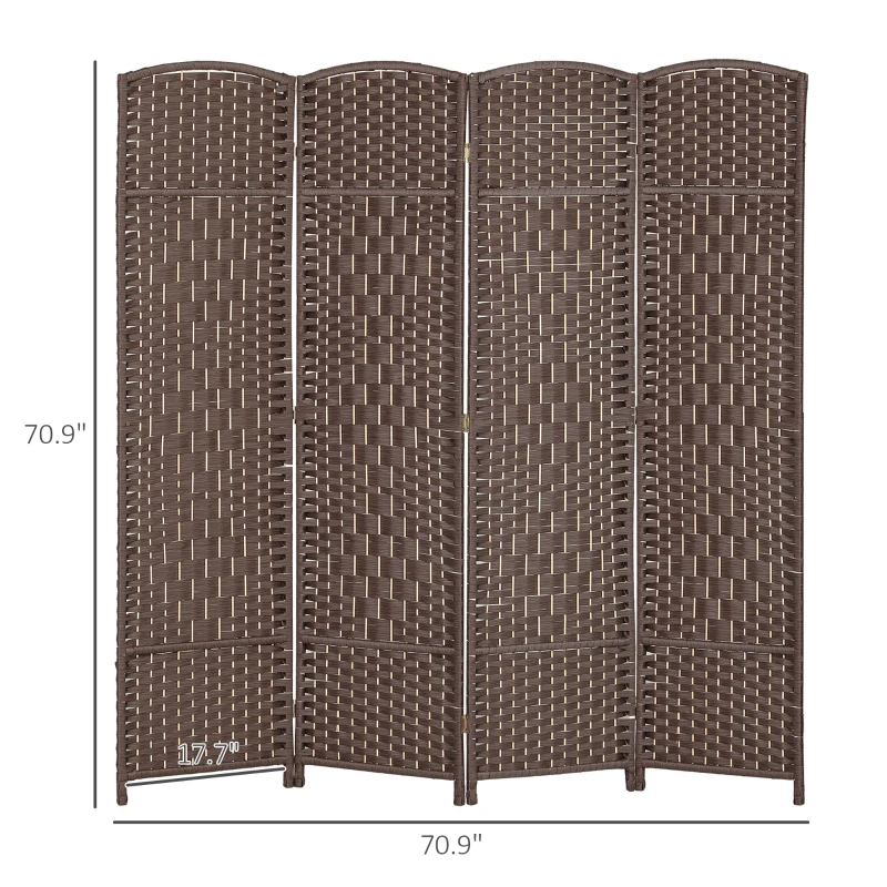 HOMCOM Folding Room Divider Screen 4 Panel 6' Tall Privacy Screen Freestanding Wood Partition for Home Office, Brown