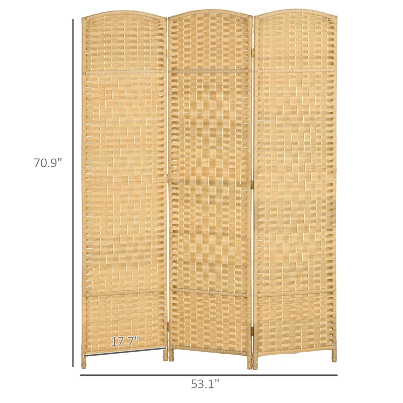HOMCOM Folding Room Divider Screen 3 Panel 6' Tall Privacy Screen Freestanding Wood Partition for Home Office, Nature Wood