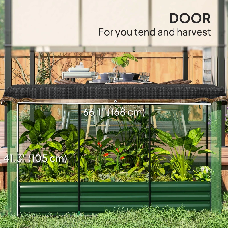 Outsunny Galvanized Steel Planter Box with Crop Cage and Shade Cloth, Raised Garden Bed for Flowers, Vegs and Herbs