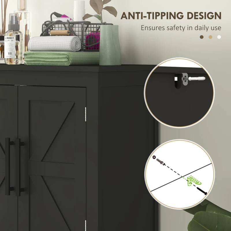 HOMCOM Farmhouse Bathroom Storage Cabinet, Bathroom Floor Cabinet with Barn Doors and Adjustable Shelf, Black