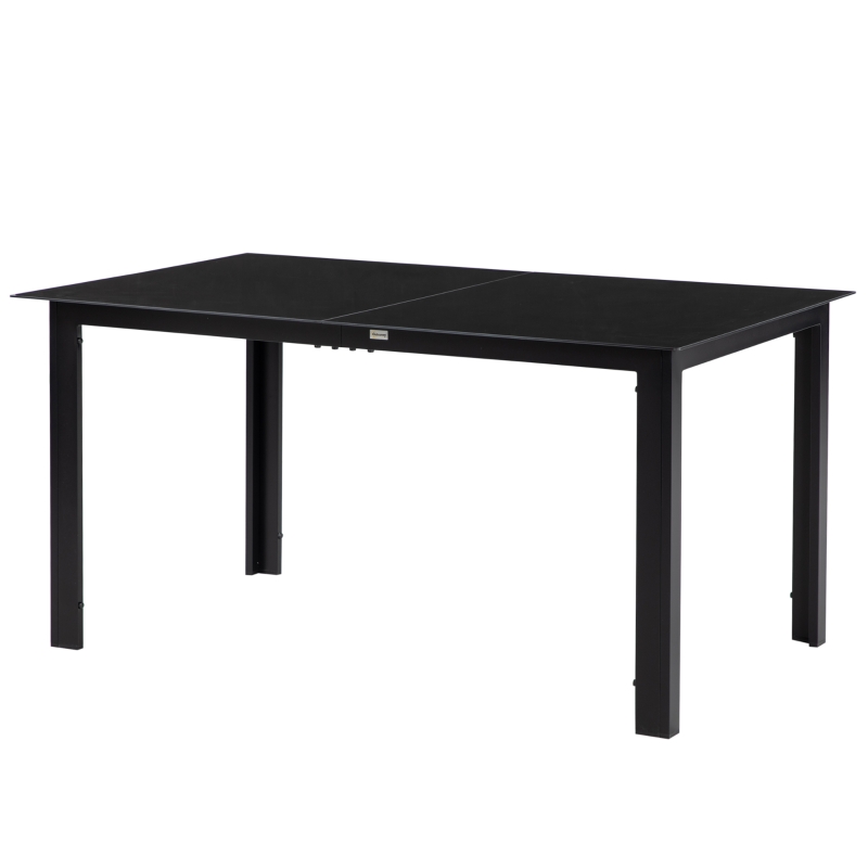 Outsunny Aluminium Outdoor Dining Table for 6, 59" x 35" Rectangle Patio Table with Tempered Glass Tabletop, for Garden, Backyard, Lawn, Balcony, Black