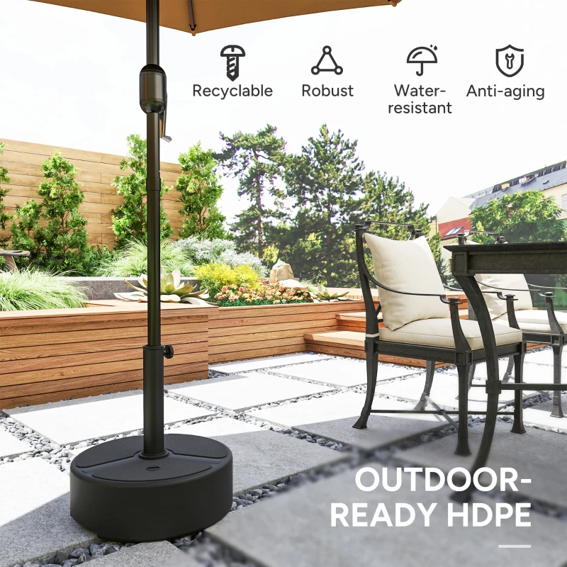 Outsunny Round Patio Umbrella Base Holder, Heavy Duty Outdoor Umbrella Stand Base, Filled Up to 44lbs with Stand or 40lbs with Water for Garden, Poolside, Black