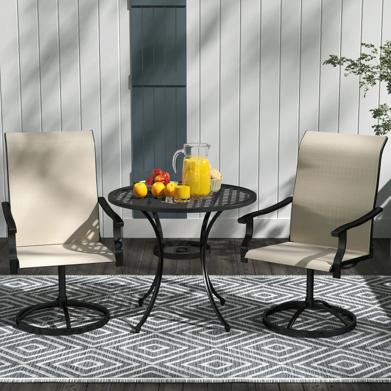 Outsunny Patio Swivel Chairs Set of 2, High Back Patio Dining Chairs with All-Weather Mesh for Backyard, Lawn, Garden, Beige