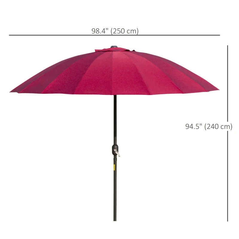 Outsunny 8ft Shanghai Garden Parasol Umbrella with Crank & Tilt, Adjustable Outdoor Sun Shade, Wine Red
