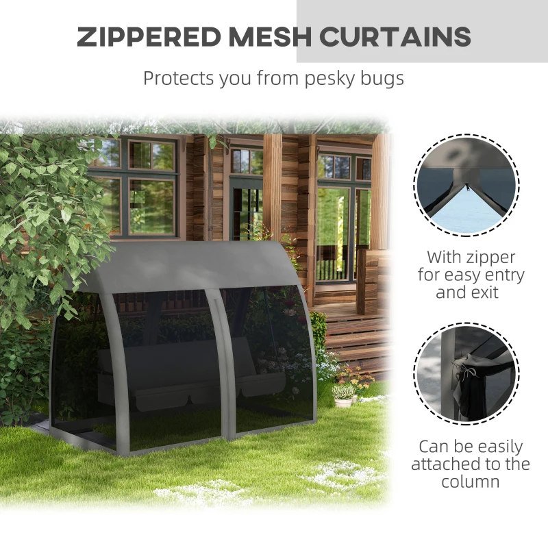 Outsunny 3-Seater Outdoor Swing Chair Chaise Lounger Bed Garden Hammock with Steel Stand, Canopy Netting Walls, Dark Grey