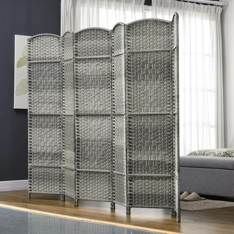 HOMCOM Folding Room Divider Screen 6 Panel 6' Tall Privacy Screen Freestanding Wood Partition for Home Office, Mixed Gray