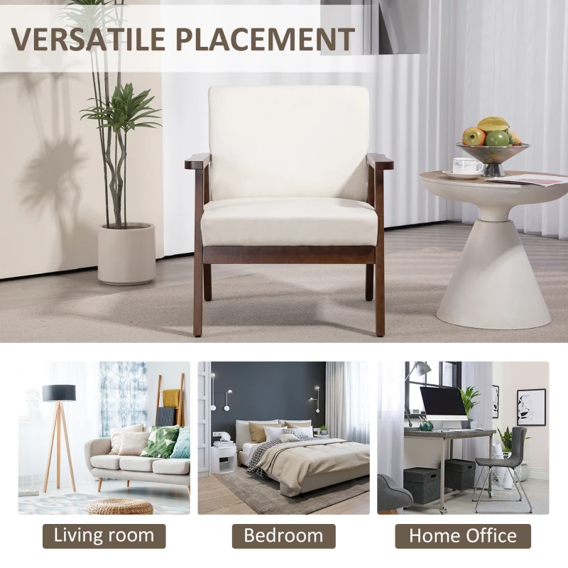 HOMCOM Modern Accent Chairs with Cushioned Seat, Upholstered Linen-Feel Armchair for Bedroom, Living Room, Cream White