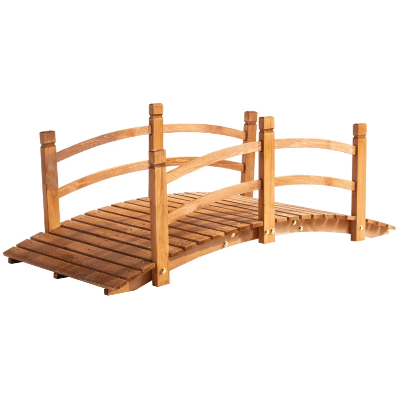 Outsunny 5FT Wooden Garden Bridge Classic Arc Footbridge with Guardrails for Stream Pond Walkway, Orange
