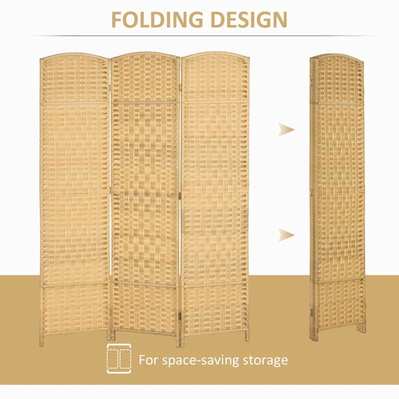 HOMCOM Folding Room Divider Screen 3 Panel 6' Tall Privacy Screen Freestanding Wood Partition for Home Office, Nature Wood