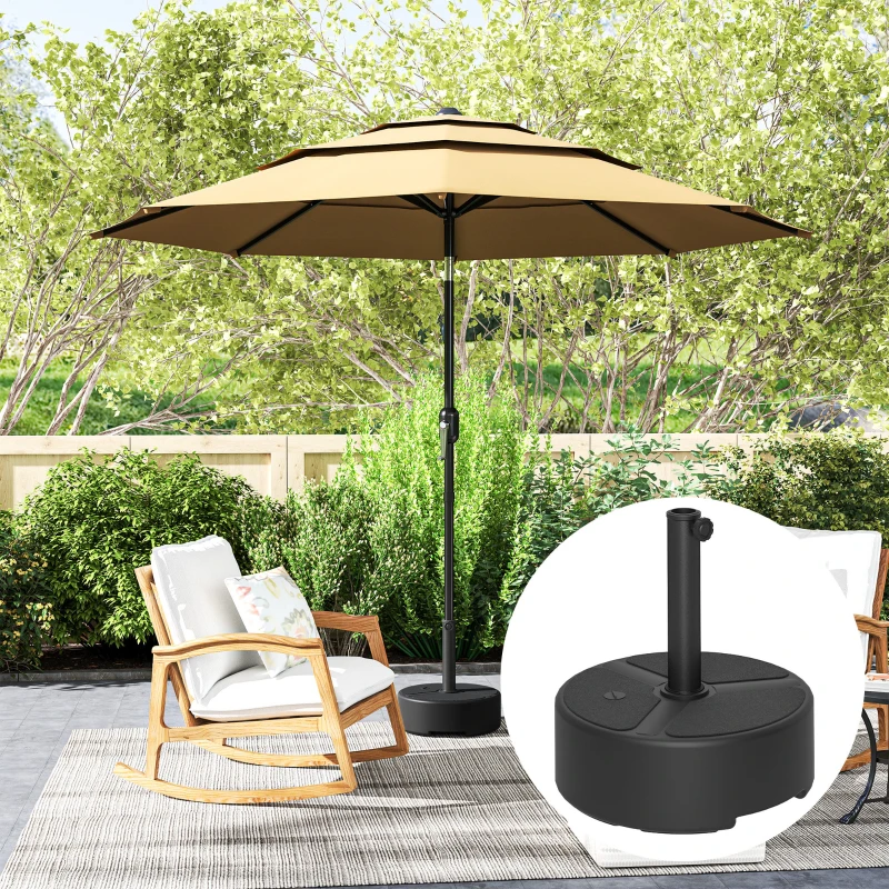Outsunny Round Patio Umbrella Base Holder, Heavy Duty Outdoor Umbrella Stand Base, Filled Up to 44lbs with Stand or 40lbs with Water for Garden, Poolside, Black
