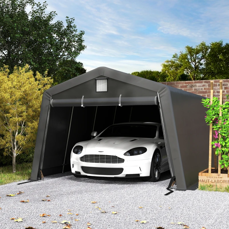 Outsunny 11' x 20' Portable Garage, Heavy Duty Carport Canopy with Ventilation Windows and Large Roll-up Door, Dark Grey