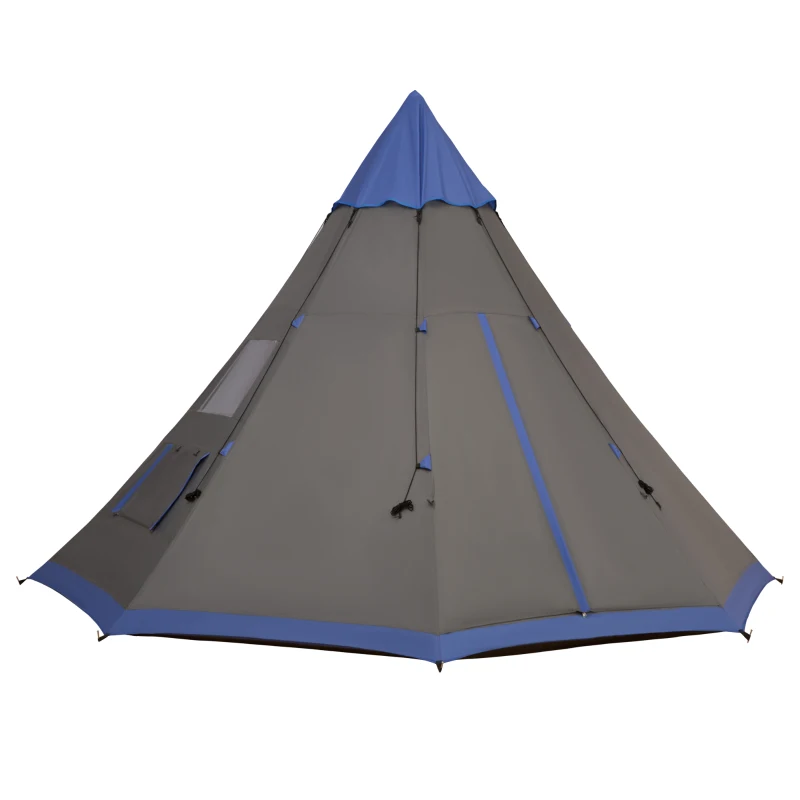 Outsunny 12Ft Camping Tent 6-7 Person 4 Season with 8 Mesh Windows, Outdoor Teepee Tent with Waterproof Material for Family and Friends Camping
