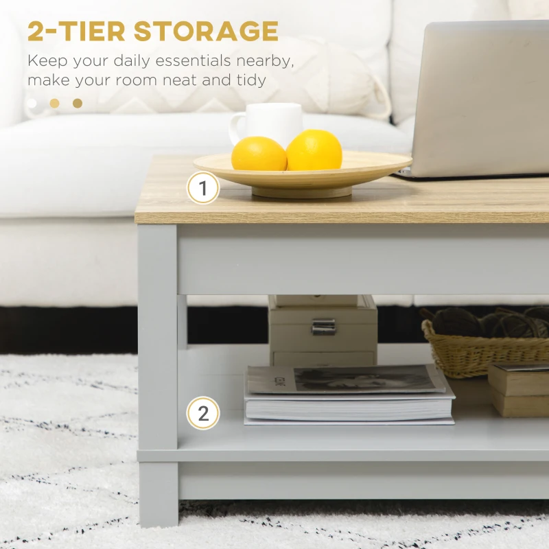 HOMCOM Square Coffee Table with Storage for Living Room, Natural/Gray