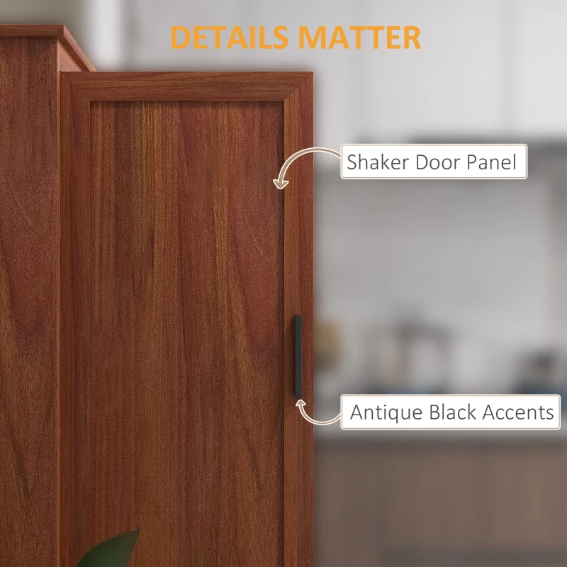 HOMCOM 64" 4-Door Kitchen Pantry, Freestanding Storage Cabinet with 3 Adjustable Shelves for Kitchen, Brown