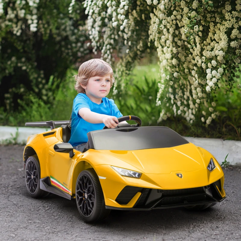 Qaba 12V Lamborghini Huracan Licensed Kids Electric Car with Remote Control, Spring Suspension, Transport Wheels, Yellow