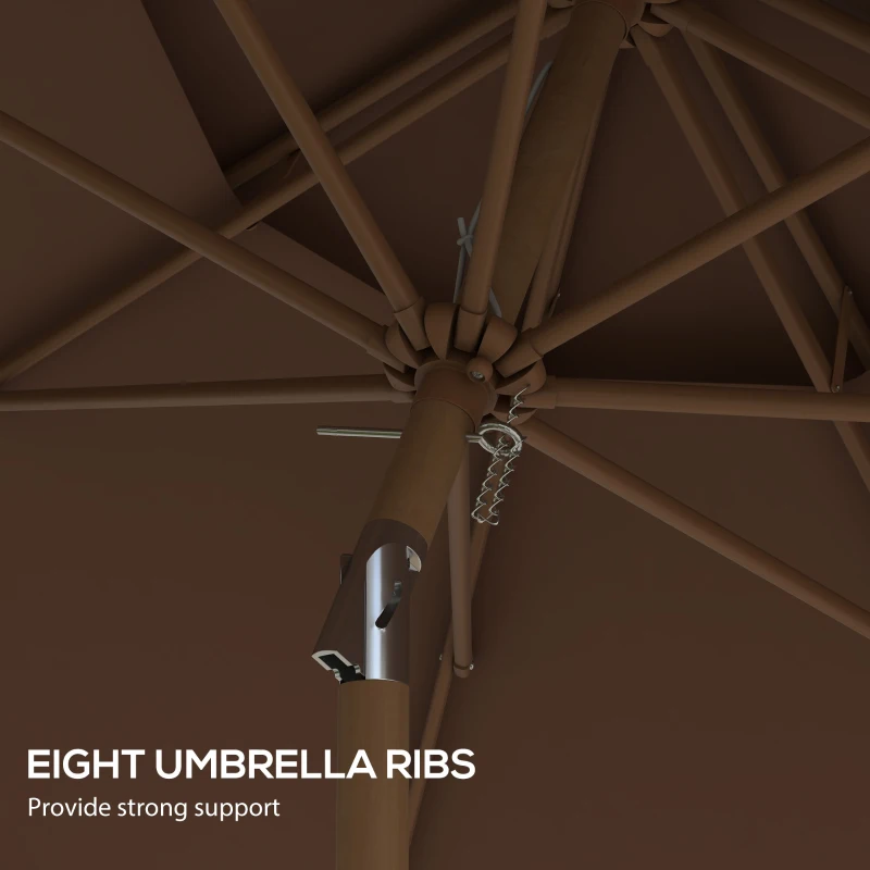 Outsunny 8.8' Patio Umbrella with Push Button Tilt and Crank, Brown