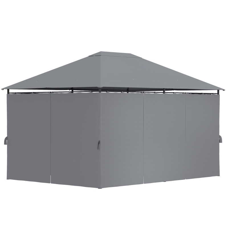 Outsunny 13'x 10' Soft-top Steel Patio Gazebo Canopy Party Tent with 6 Removable Curtains and Drainage Holes, Grey